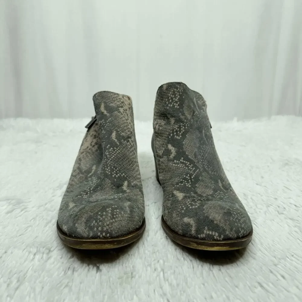 LUCKY BRAND / Bekleen tan gray snakeskin printed suede leather ankle boots / 8.5